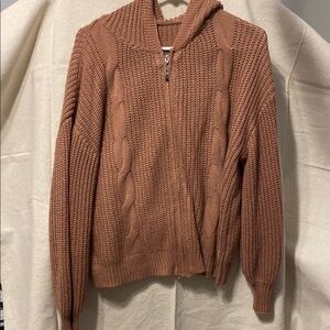 Pink Ribbed Knit Cardigan Sweater